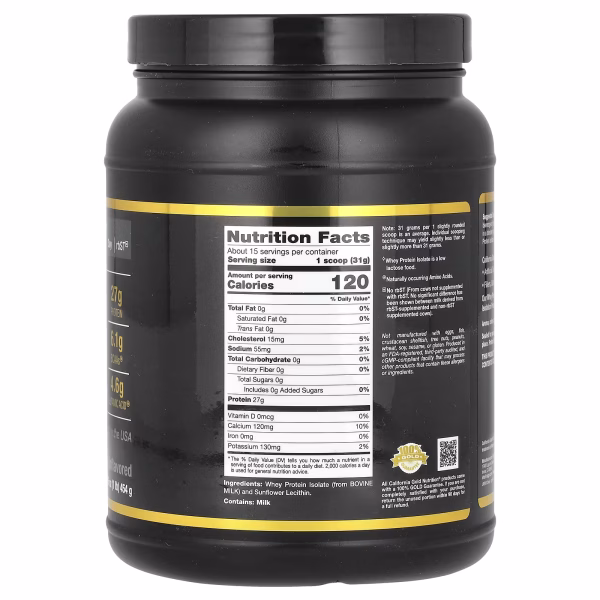 California Gold Nutrition, Sport, Whey Protein Isolate, Unflavored, 1 lb (454 g) - Image 2