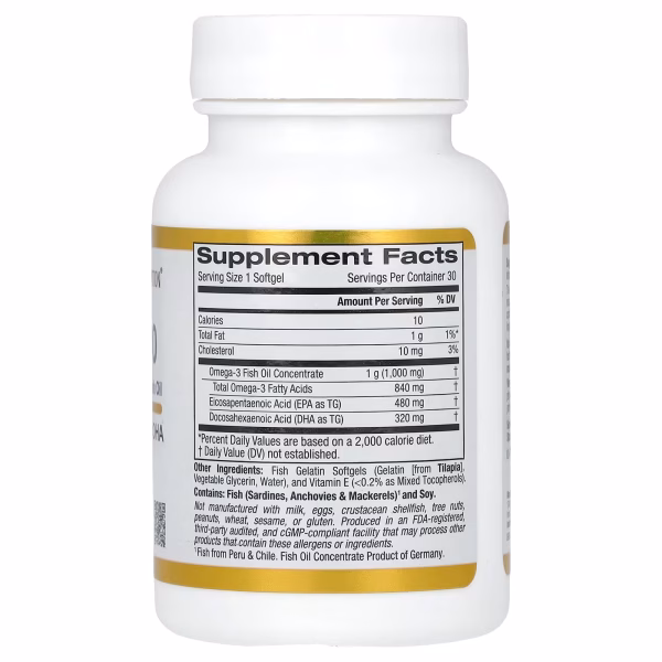 California Gold Nutrition, Omega 800 Ultra Concentrated Fish Oil, KD-Pur Triglyceride Form, 30 Fish Gelatin Capsules (1000 mg Per Capsule) - Image 2