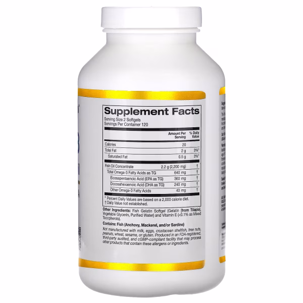 California Gold Nutrition Omega-3 Premium Fish Oil 240 Fish Gelatin Softgels - Image 2