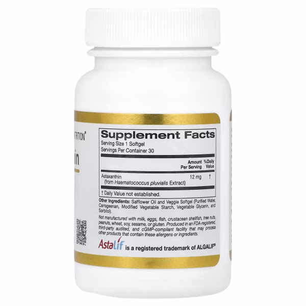 California Gold Nutrition Astaxanthin Pure Icelandic AstaLif 12 mg 30 Veggie Softgels - Image 2