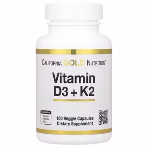 California Gold Nutrition Vitamin D3 & K2 MK-7 180 Veggie Caps