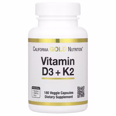 California Gold Nutrition Vitamin D3 & K2 MK-7 180 Veggie Caps